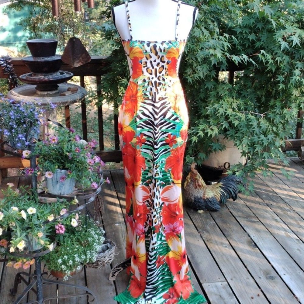 Tropical Inspired Cut Out Maxi Dress